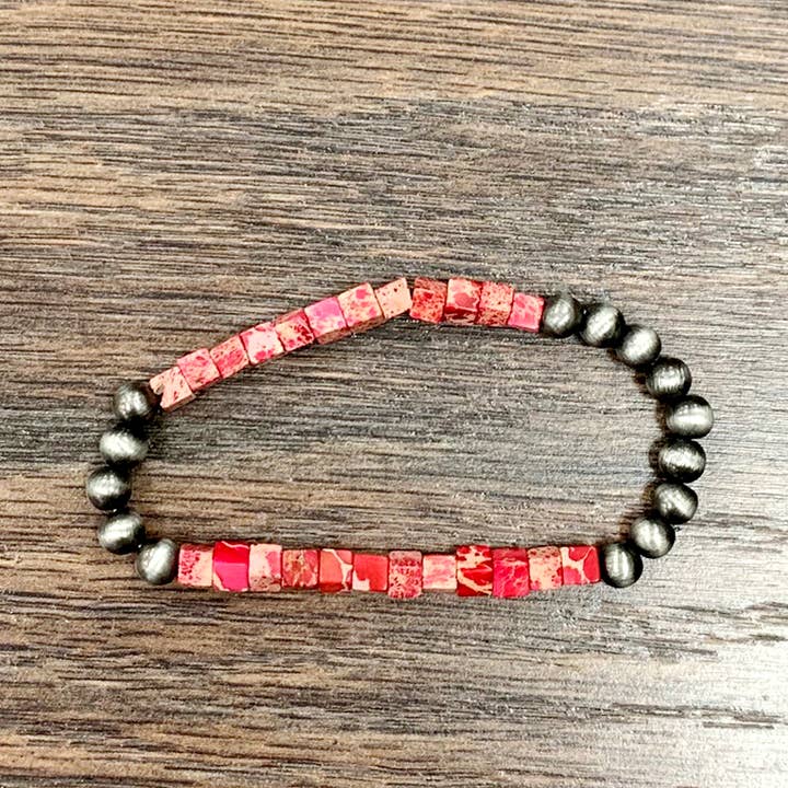 ISAC Trading Inc - Wholesale Beaded Bracelet - 711193, Handmade Navajo Bead, Gemstone Stretch Bracelet