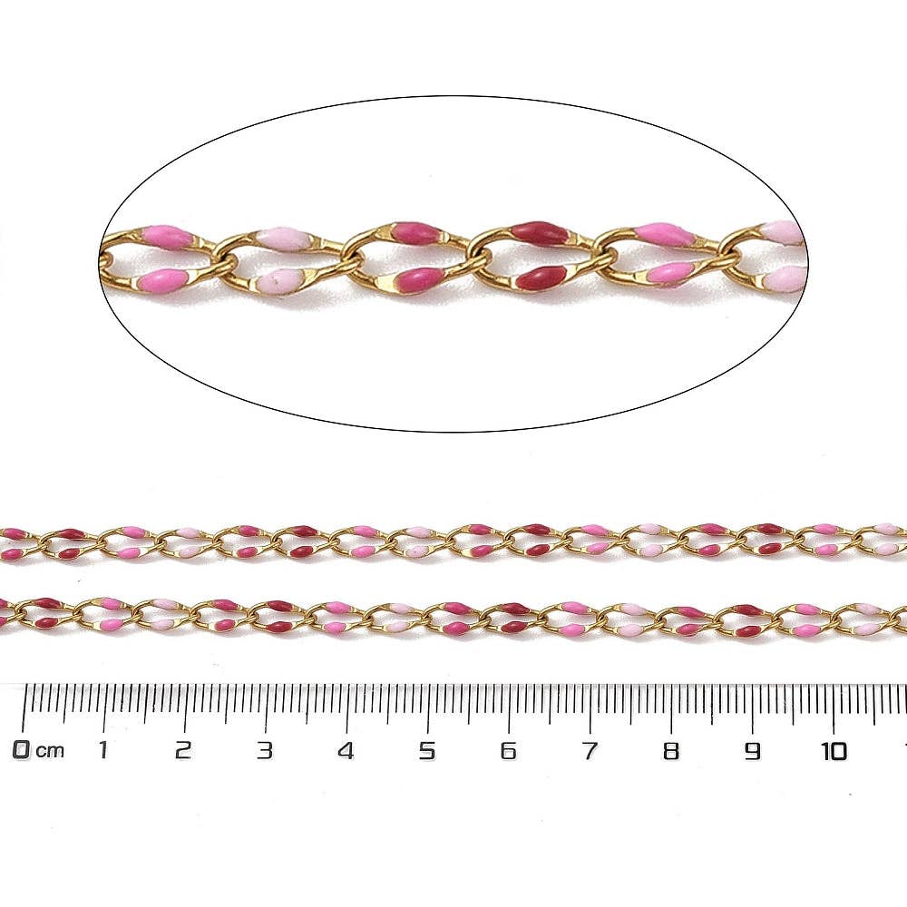 Love, Paige Designs - Wholesale Link & Chain Necklace - Pink Perfection Enamel Link Chain By the Foot - Ion Plated Stainless Steel1