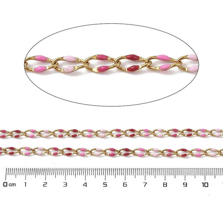 Love, Paige Designs - Wholesale Link & Chain Necklace - Pink Perfection Enamel Link Chain By the Foot - Ion Plated Stainless Steel1