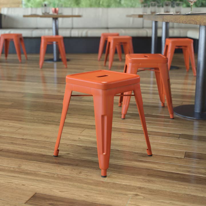 4 Pack 18 Inch Orange Metal Stool for wholesale by Flash Furniture