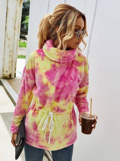 Supreme Fashion - Wholesale Tunic Sweater - Women's - Fuzzy Tie Dye Long Sleeve Contrast Loose Hoodie0