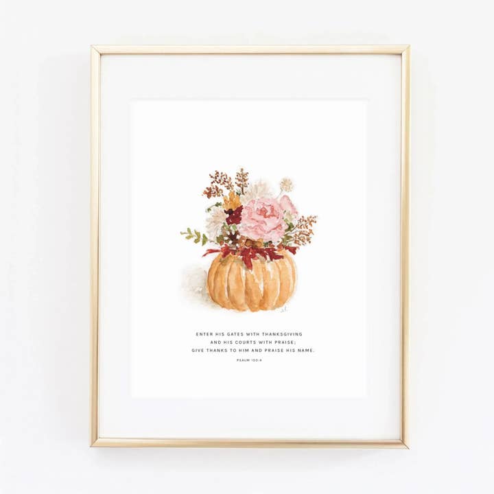 Stampa scritturale del Salmo 100:4 a forma di bouquet di zucca per la vendita all'ingrosso da parte di emily lex studio