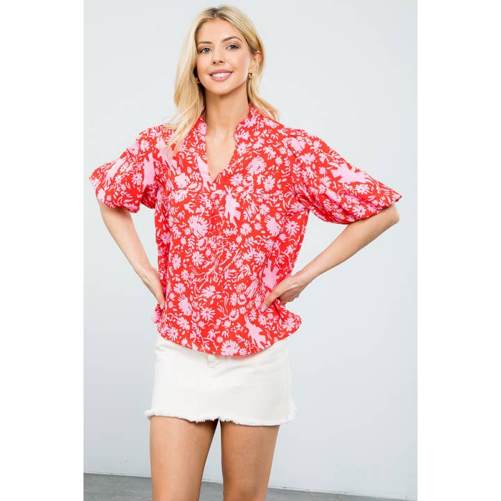 Puff Sleeve Flower Print Top for wholesale by THML