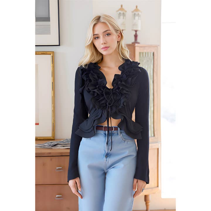 X9825CT Hauts transparents à volants Romance Prune pour la vente par XHHH Inc