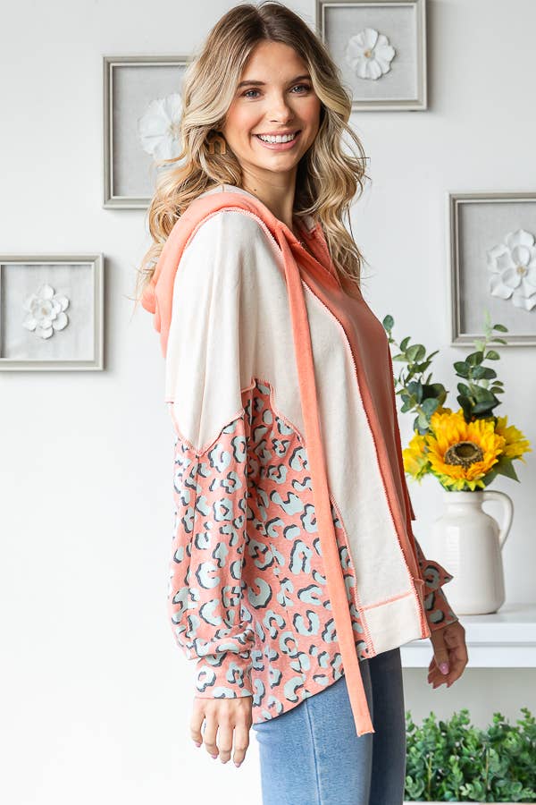 7th Ray – Hoodie – Mulher por atacado – Camisola com Capuz e Cordão, Decote em V, com Blocos de Cor e Patchwork T542512