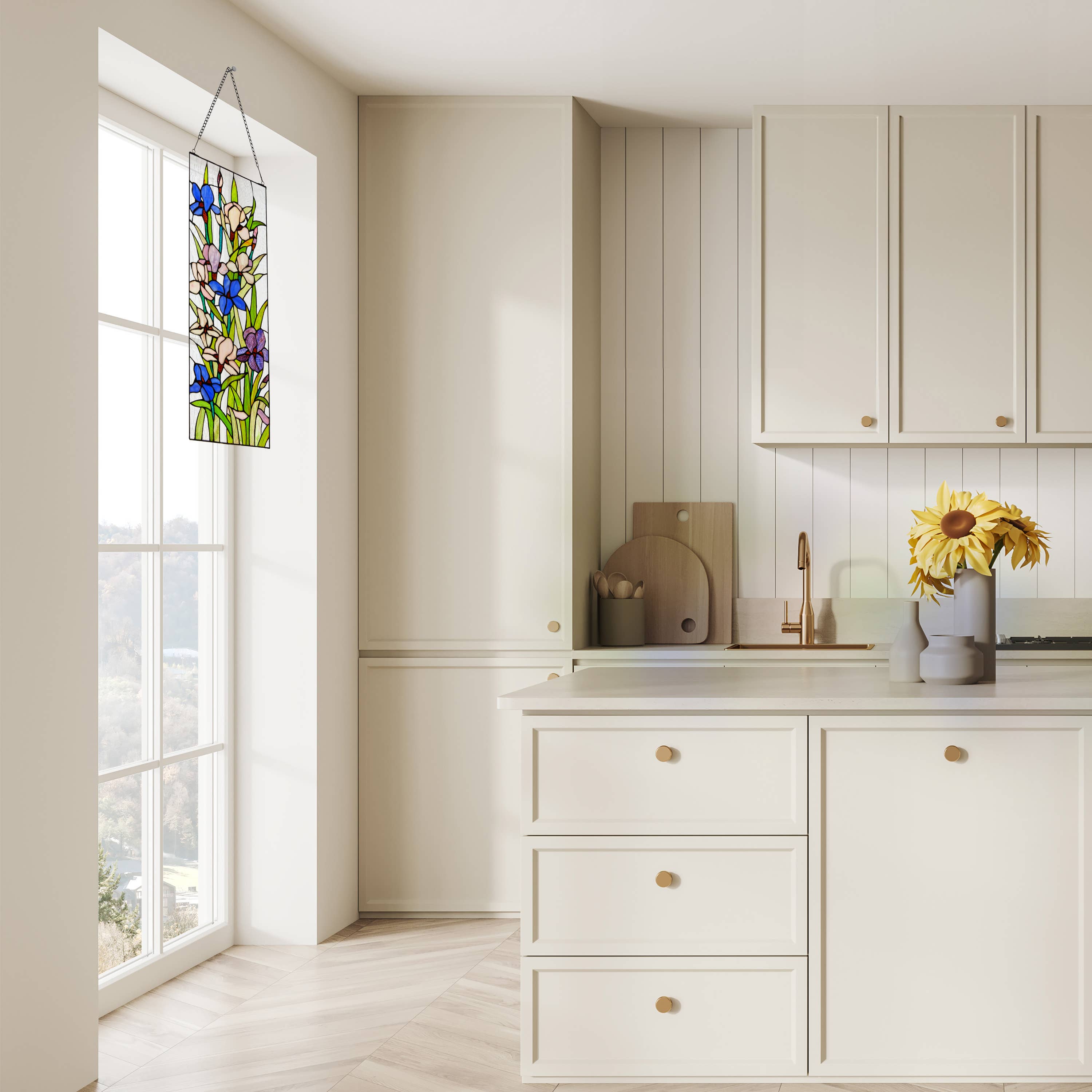 River of Goods - Wholesale Suncatcher - 28"H Floral Purple Iris Stained Glass Window Panel3