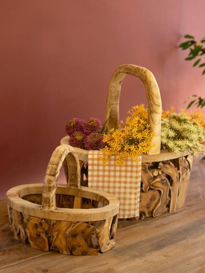 SET OF TWO RECYCLED AND DRIFTWOOD BASKETS for wholesale by Kalalou
