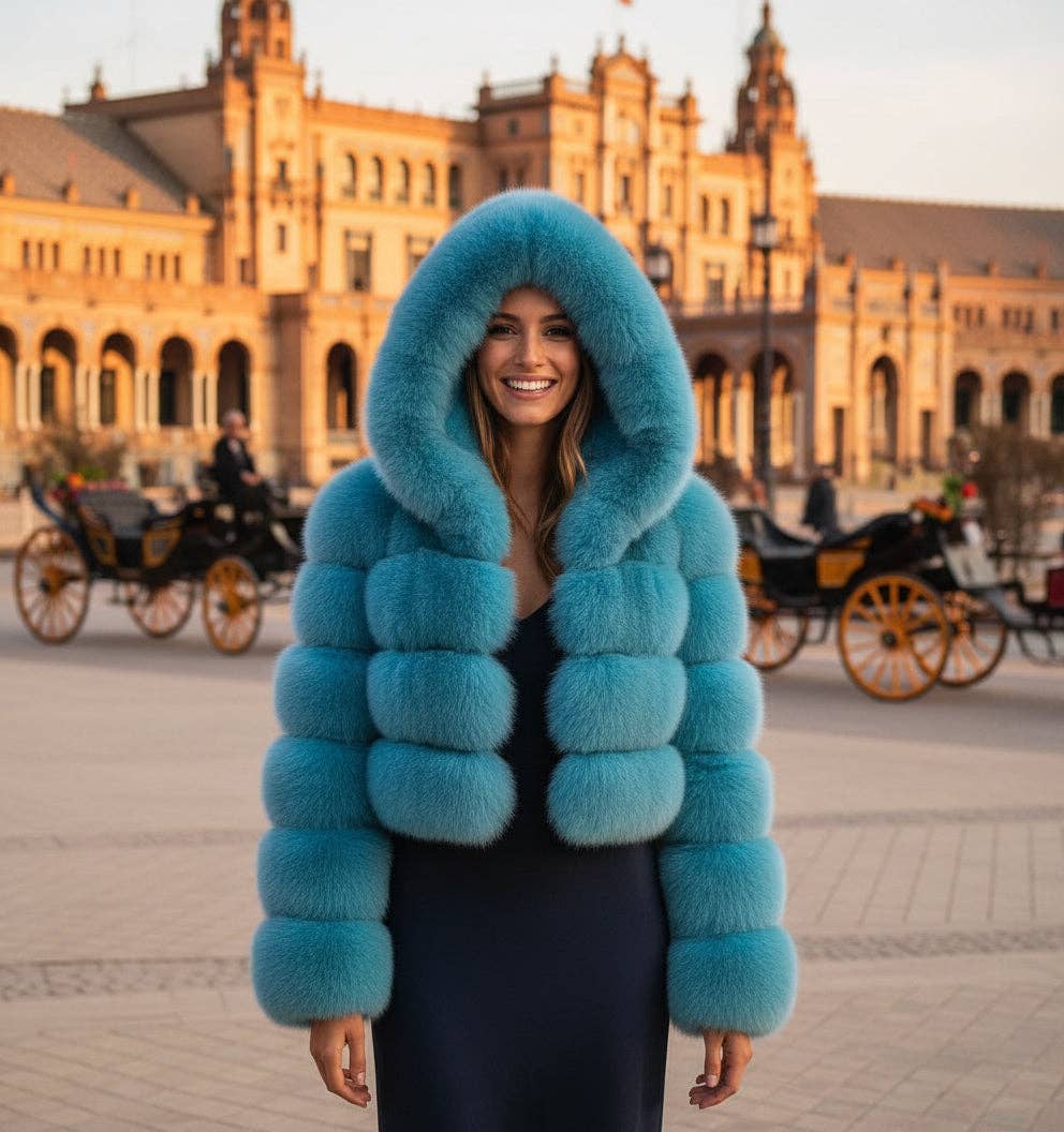 EMMA WU DESIGN – wholesale Fur/faux fur coat – Women's – EMMA WU SELECTION Short long-sleeve faux fur coat with hood11