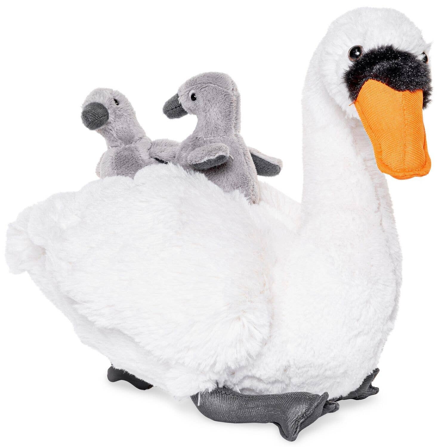 Uni Toys - Vente Peluche – enfant et bébé - Cygne avec ses petits - 24 cm (hauteur) - peluche câline0