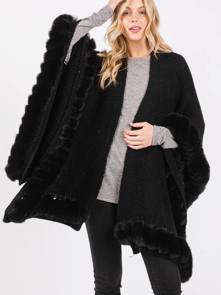 MiMi Wholesale - Wholesale Cape - Women's - MS0409 Brenda Fine Knit Faux Fur Hook & Eye-Closure Cape11
