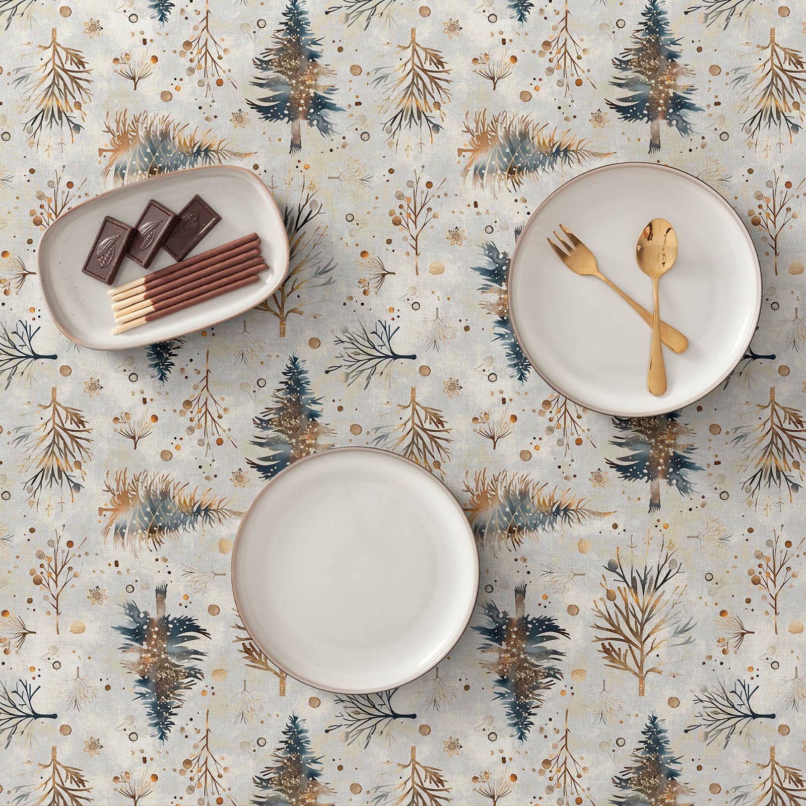 GAMUSI - Vente Nappes - Nappe de Noël en coton imprimé résistant aux taches SPRUCE2