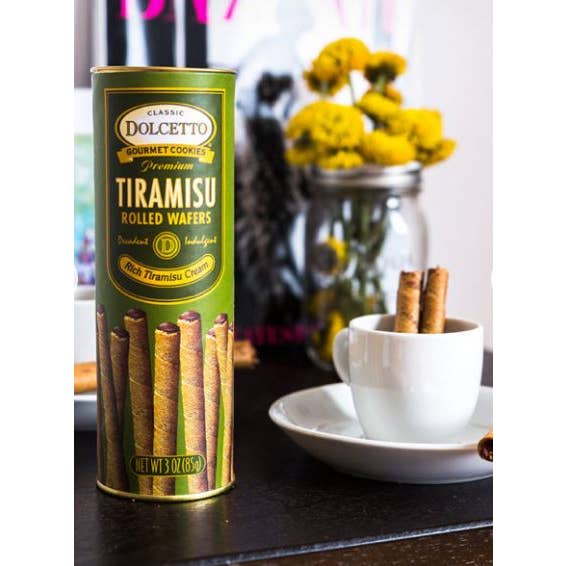 Sunflower Food Company - Wholesale Cookie - DOLCETTO TIRAMISU WAFER ROLLS (3 oz canister)