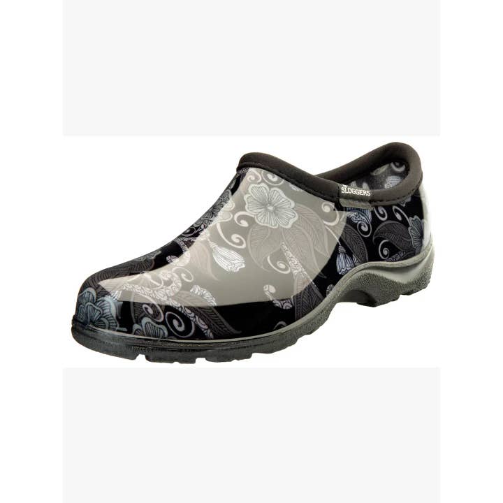 Women's Garden Shoe, Mod Floral Black Print for wholesale by Sloggers