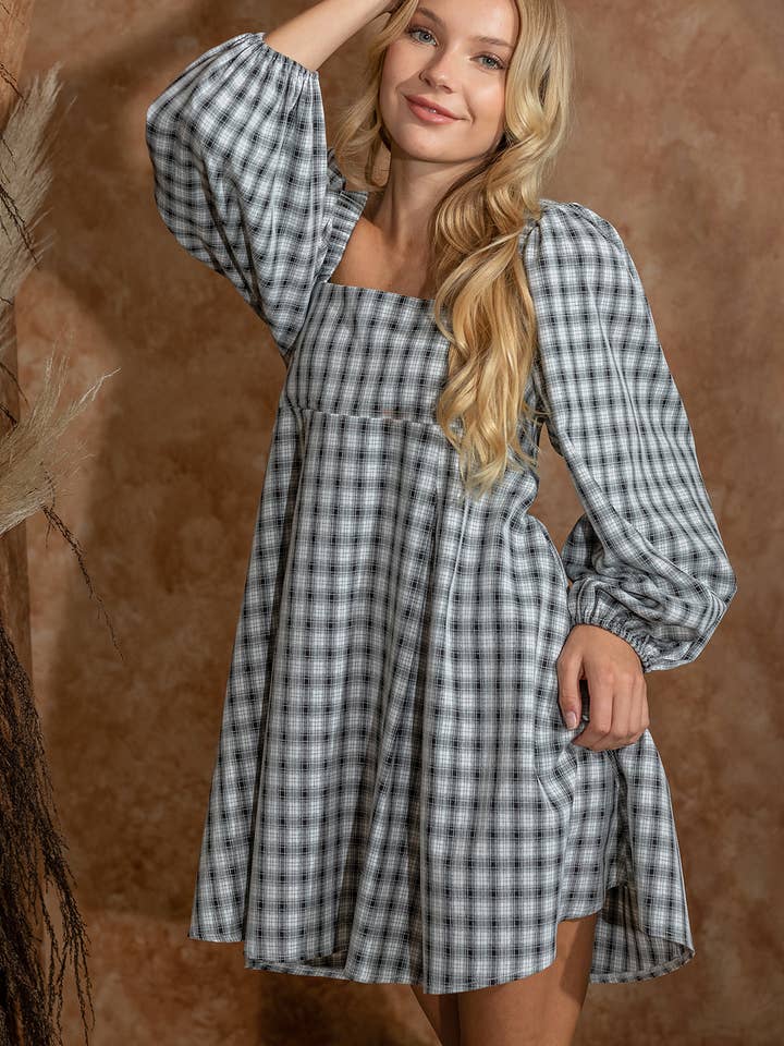 Cowgirl plaid baby doll dress for wholesale by Gypsie Jane