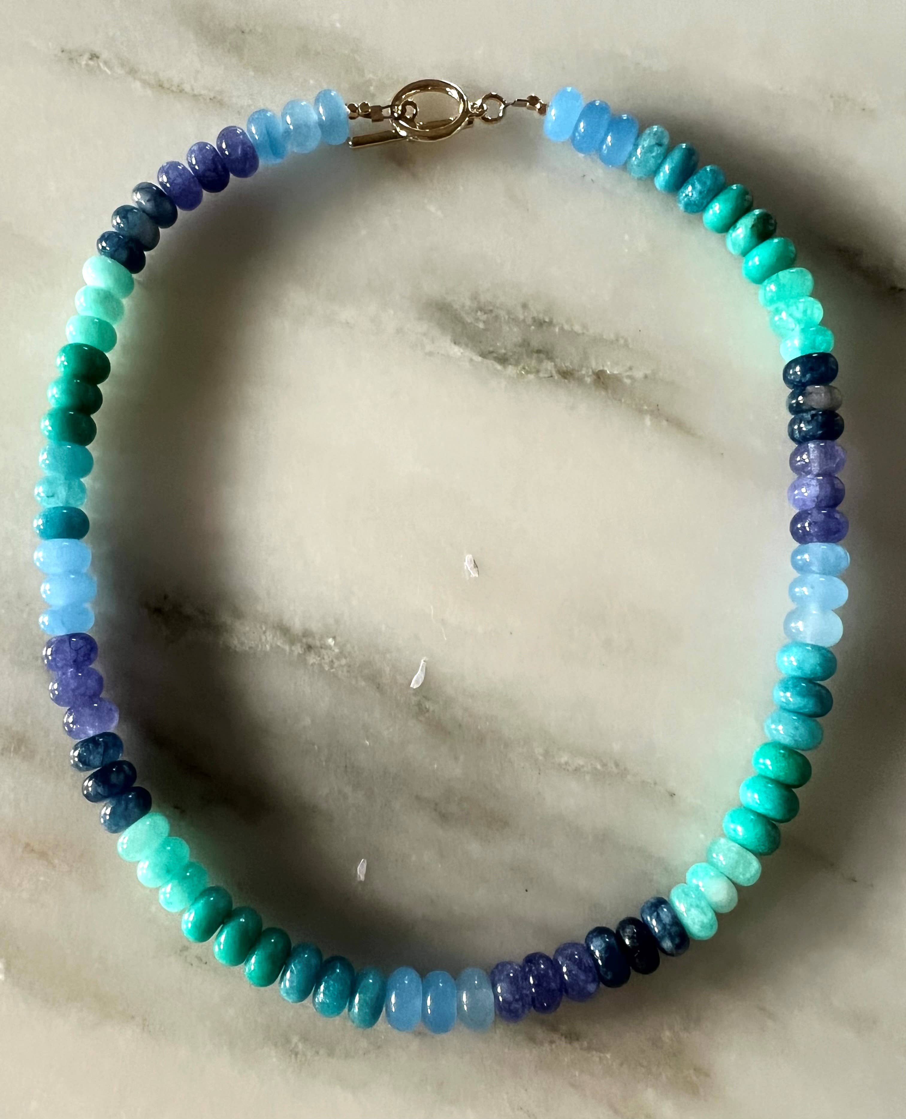 Sonya Renee Jewelry - Wholesale Beaded/Pearl Necklace - Lilly Gemstone Bead Necklace multi-color 8mm opals jade 87