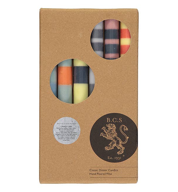 BRITISH COLOUR STANDARD - Europe - Vendita all'ingrosso Candele cilindriche/candelieri - Set misto di 6 candele da cena ecologiche a strisce variabili1