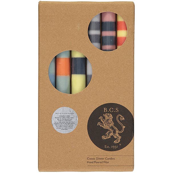 BRITISH COLOUR STANDARD - Europe - Vendita all'ingrosso Candele cilindriche/candelieri - Set misto di 6 candele da cena ecologiche a strisce variabili1
