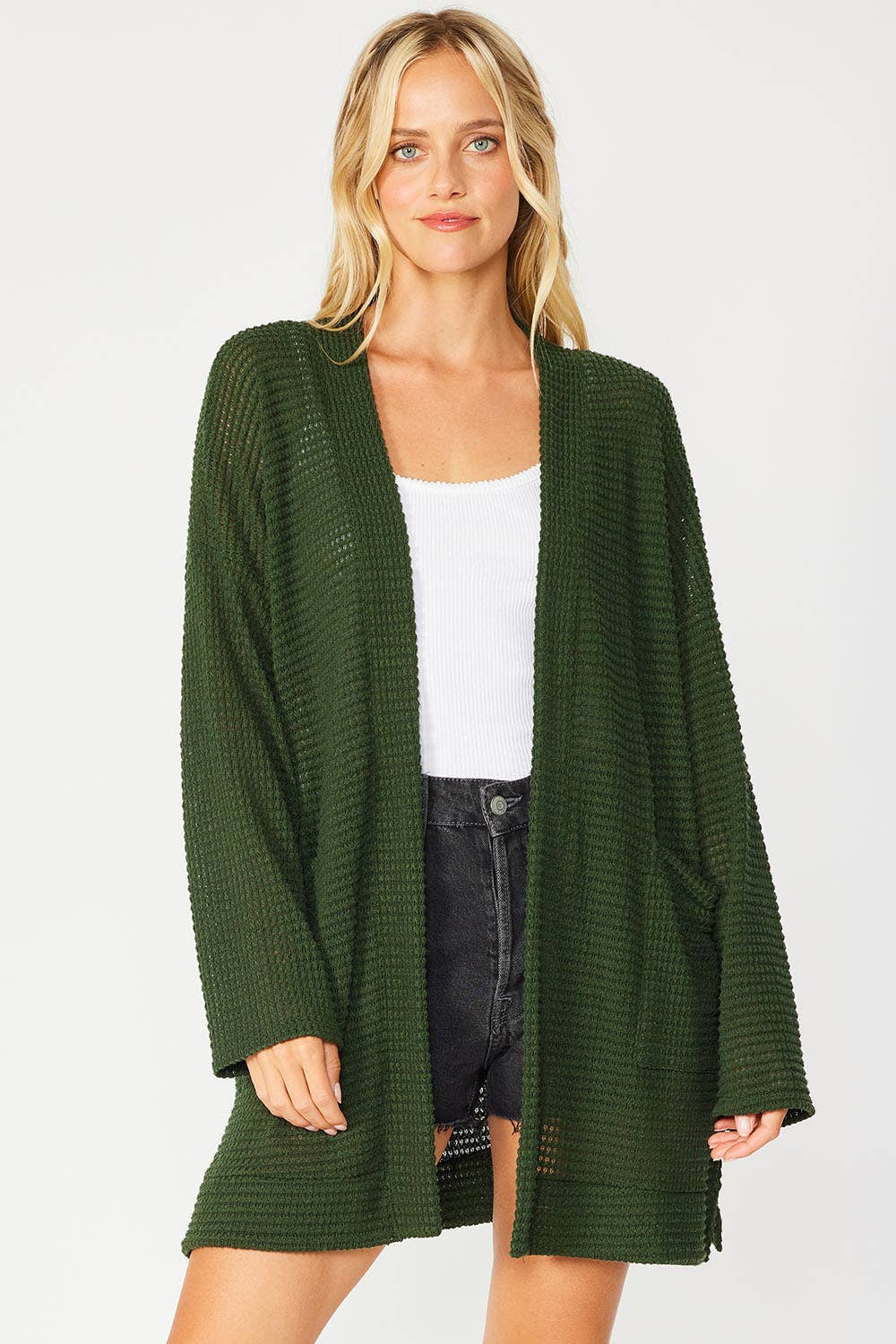 FSL Apparel - Wholesale Cardigan - Women's - SJ1005 - WAFFLE KNIT OPEN FRONT CARDIGAN WITH POCKETS28