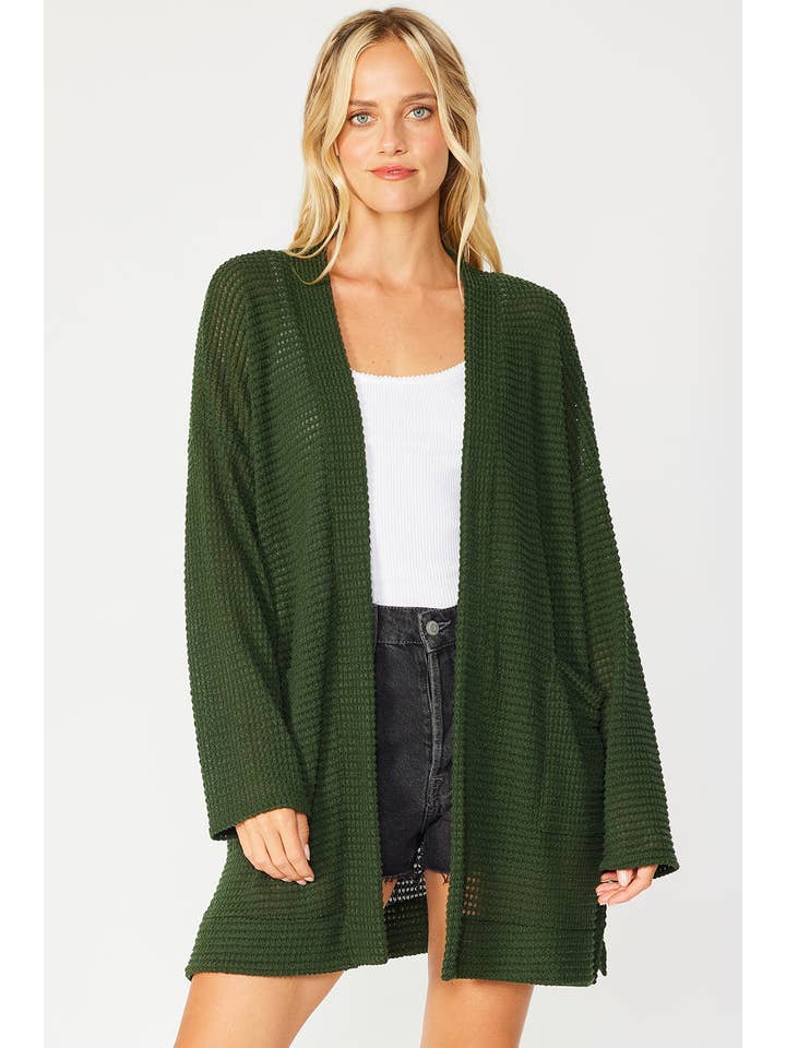 FSL Apparel - Wholesale Cardigan - Women's - SJ1005 - WAFFLE KNIT OPEN FRONT CARDIGAN WITH POCKETS28