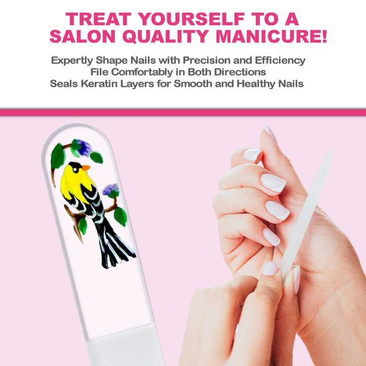 Classy Nail Files - Vendita all'ingrosso Lime per unghie - Lima per unghie in cristallo dipinta a mano regalo per amanti degli uccelli fringuello giallo