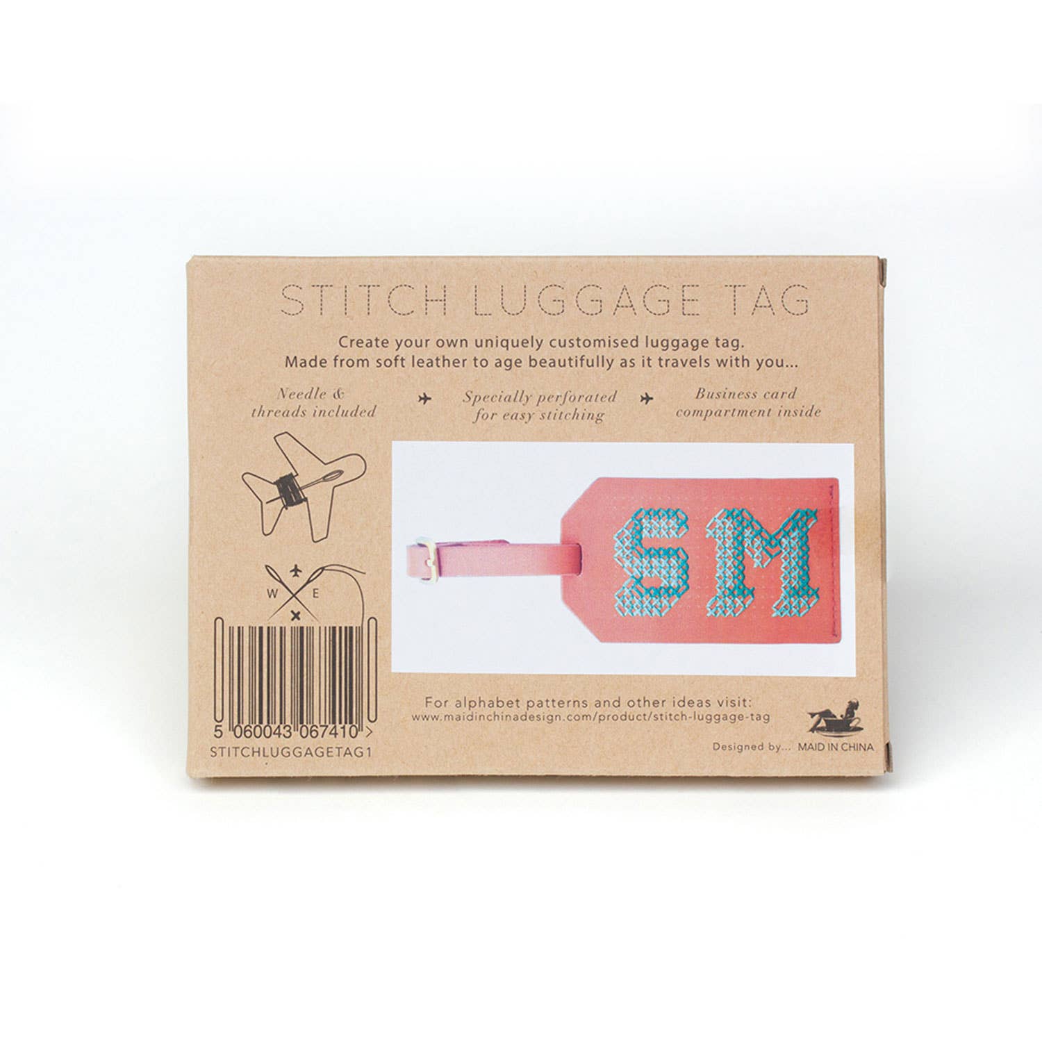 Chasing Threads - Wholesale DIY Craft Kit - DIY Cross Stitch Luggage Tag Kit - Brown with teal thread5