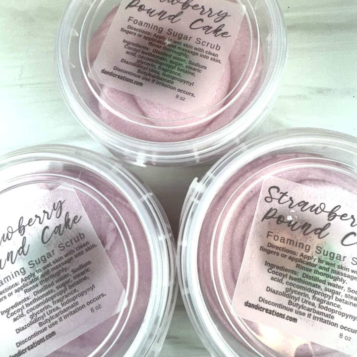 Foaming Sugar Scrub - Strawberry Pound Cake - Whipped Soap for wholesale by Dandi Creations