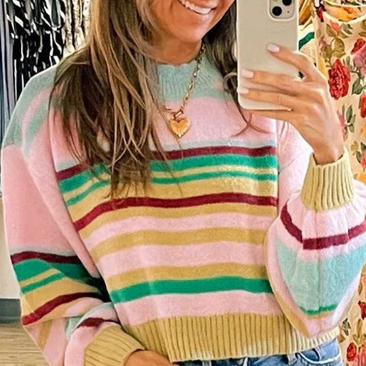 Multicolour Striped Knit Ribbed Trim Boxy Fit Cropped Sweater and other Purchase Wholesale trims. Free Returns & Net 60 Terms on Faire trending on Faire.