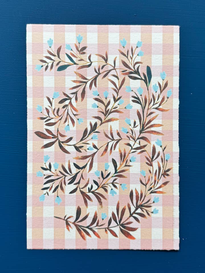 Gingham bloemen (grote ansichtkaart + envelop) voor wholesale door Avis et Tigris