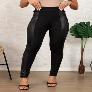 Women's Black Patent Leather Vegan Super Stretch Slash Pants by Demi Loon