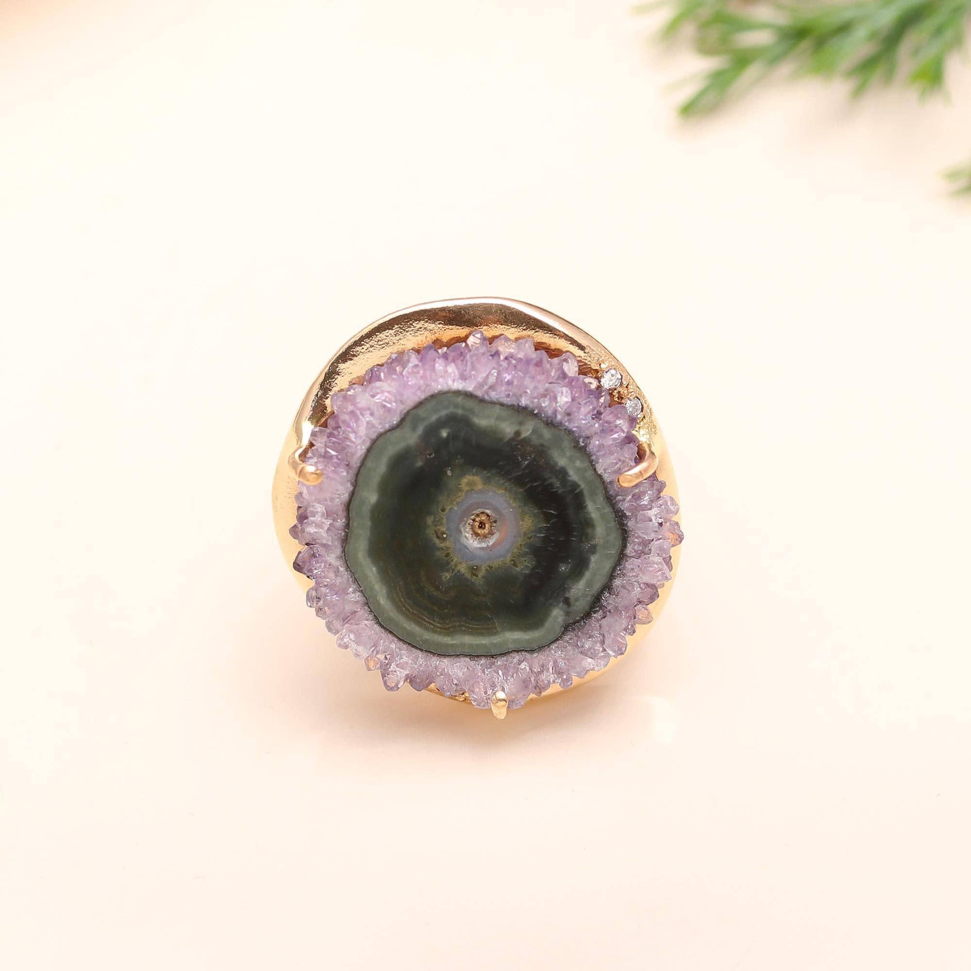 AG 925 JEWELLERY - Wholesale Cocktail/Statement Ring - 925 Silver Amethyst Stalactite Slice Ring1