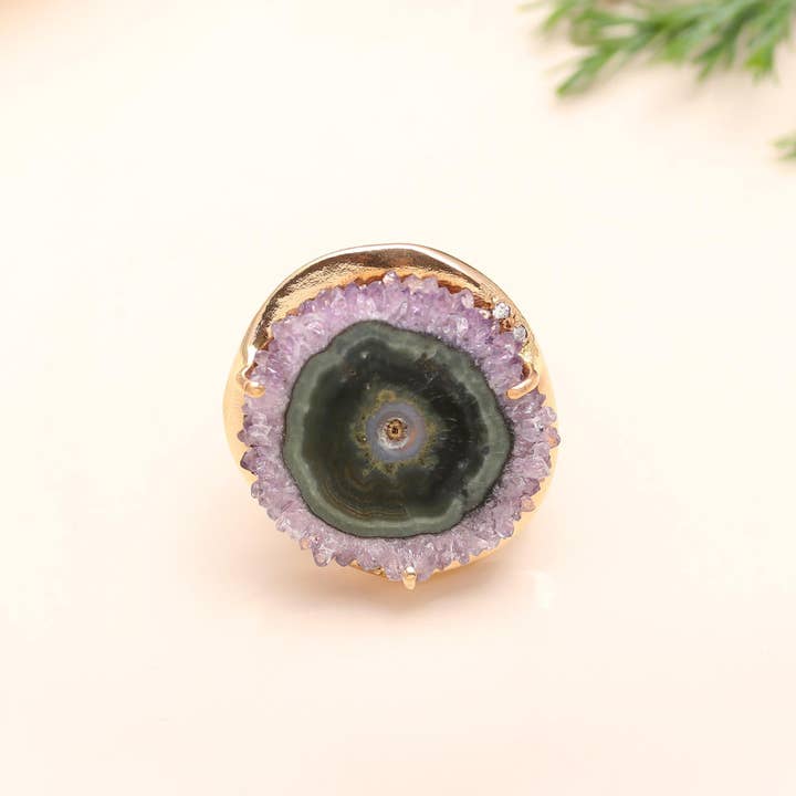 AG 925 JEWELLERY - Wholesale Cocktail/Statement Ring - 925 Silver Amethyst Stalactite Slice Ring1