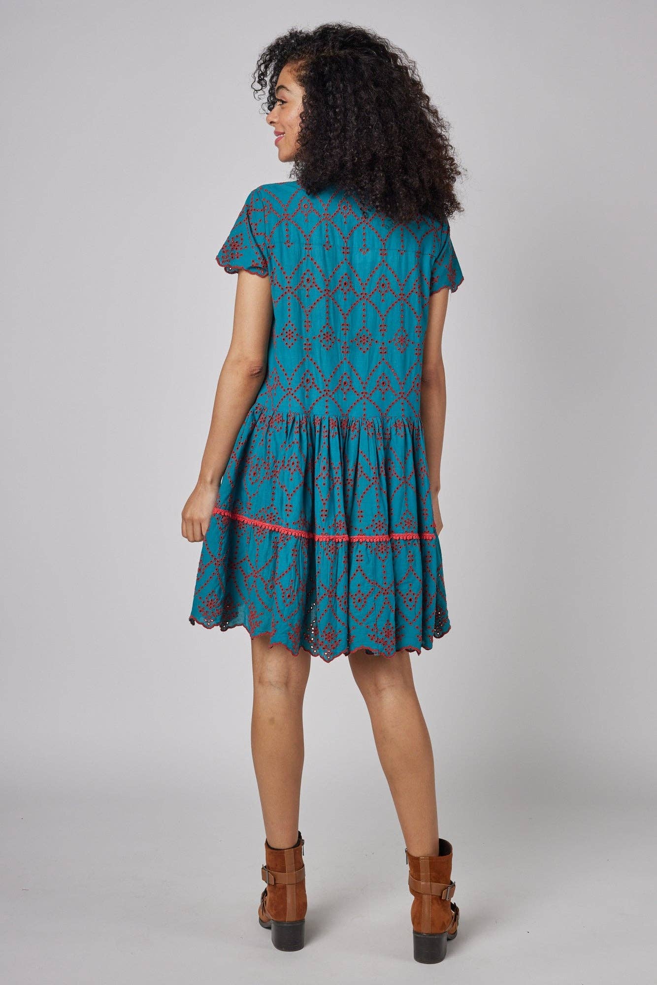 ModaPosa - Wholesale Dress - Women's - Simonetta Blue Hand Embroidered Fall Dress1