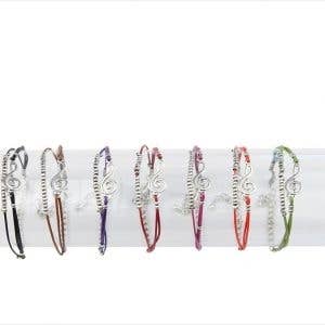 Italian Leather Silver Treble Clef & Beads Bracelet - Purple for wholesale by The Music Gifts Company