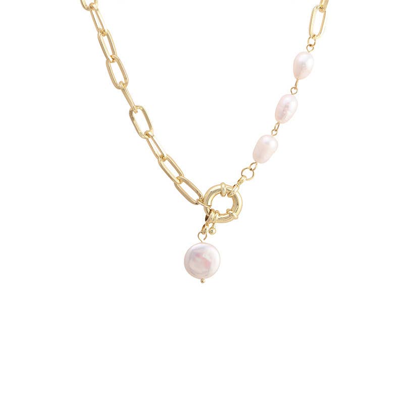 Gemscape UK – wholesale Pendant/charm necklace – Gold Paperclip Chain Pearl Necklace – Trendy Chunky Statemen3