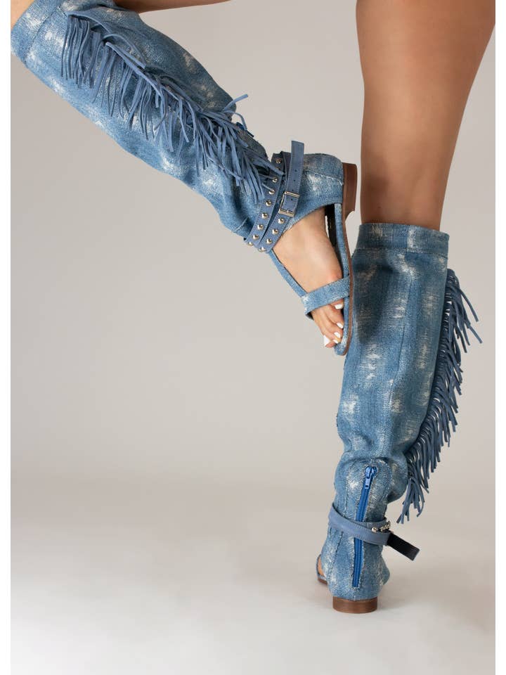 Cynthia Richard - Wholesale Boots - Women's - Abigale Blue Ripped Denim