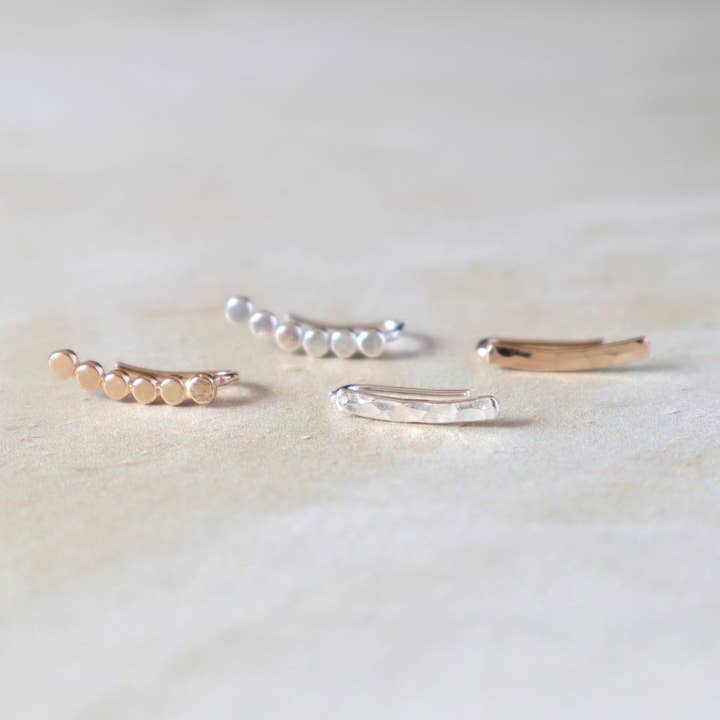 Mini Ear Climbers | Hammered Bar or Beaded | Silver or Gold for wholesale by Blossom and Shine