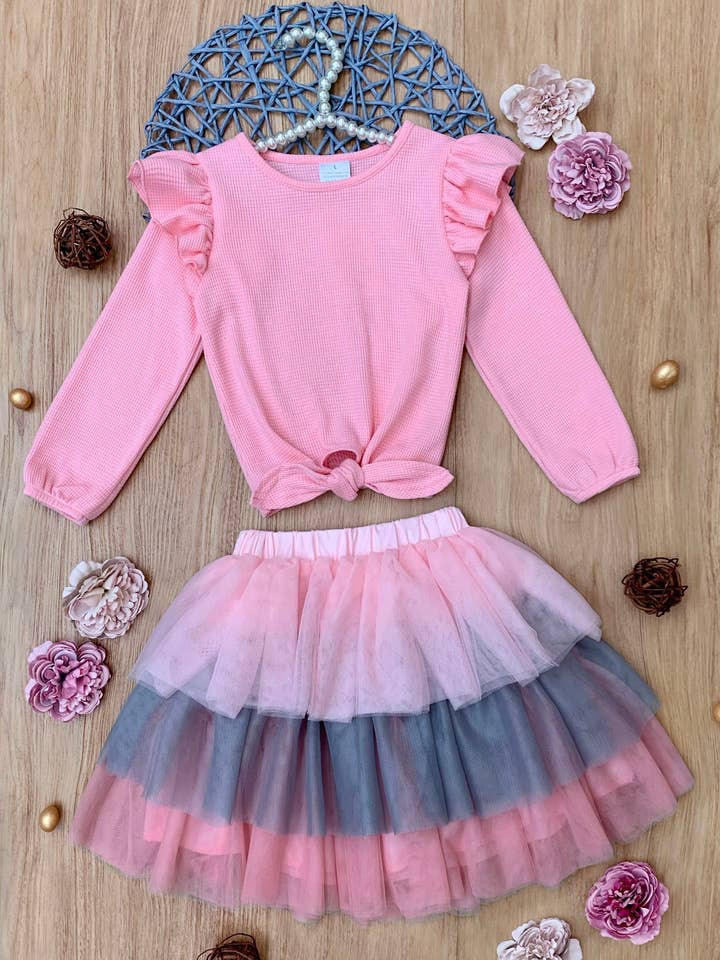 Pink Ruffle Top and Layered Tutu Skirt Set for wholesale on Faire