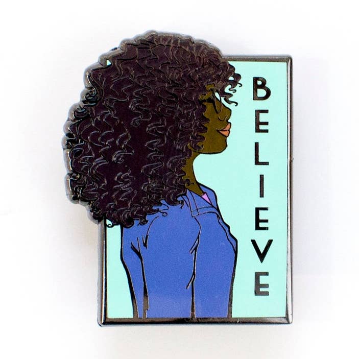 Believe - Meg - She Series Pin for wholesale by Karen Hallion Illustration