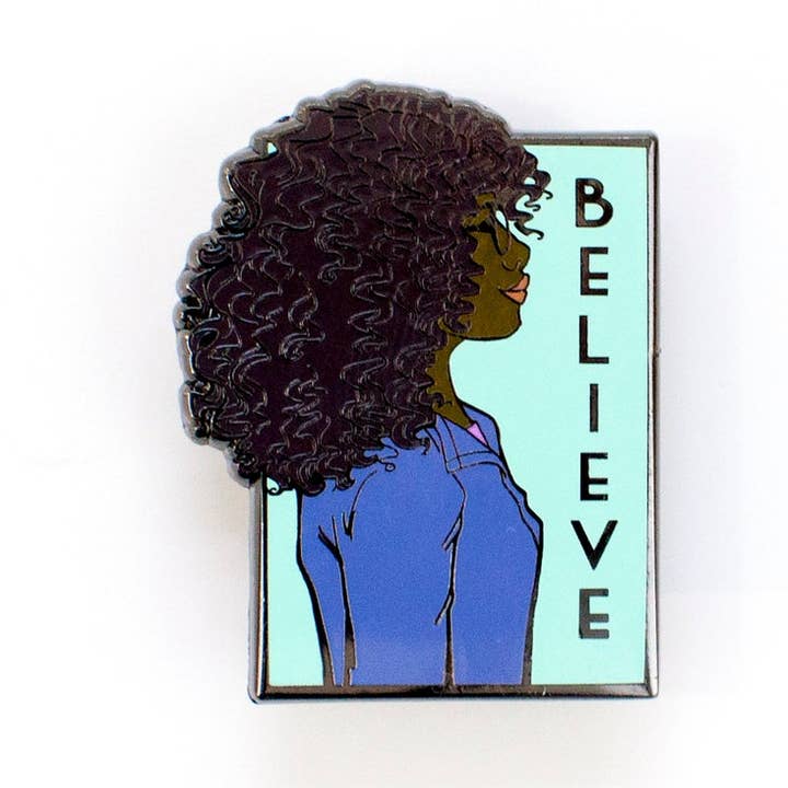 Believe - Meg - She Series Pin for wholesale by Karen Hallion Illustration