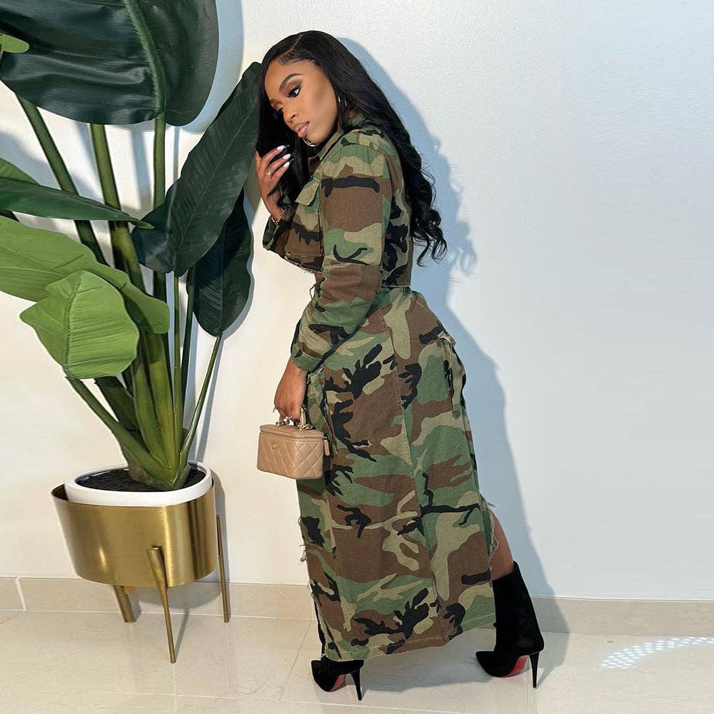 MB FASHION High-Waisted Camo Cargo Skirt with Slit 8805LY for wholesale on Faire9