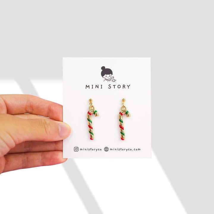 Mini Story Co - Wholesale Dangle Earrings - Christmas Candy Cane Dangle Earrings