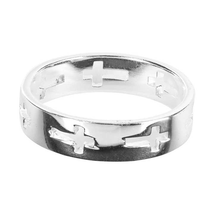 Ring Multi Cutout Cross Size 7 Silver for wholesale by Dicksons