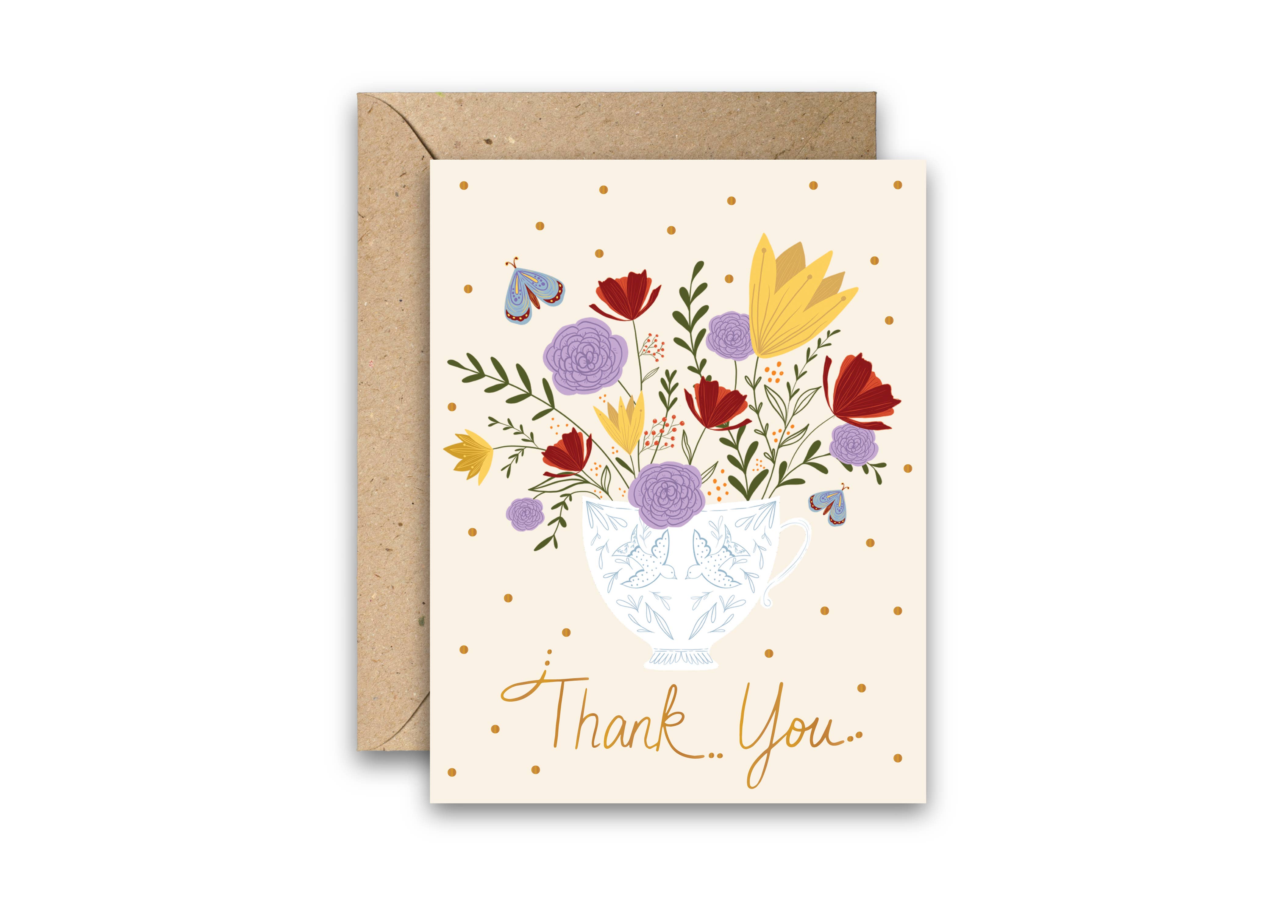 Amicreative - Wholesale Thank You Card - Thank you Teacup Gold Foil Greeting Card