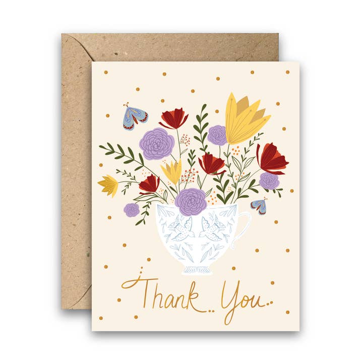 Amicreative - Wholesale Thank You Card - Thank you Teacup Gold Foil Greeting Card0