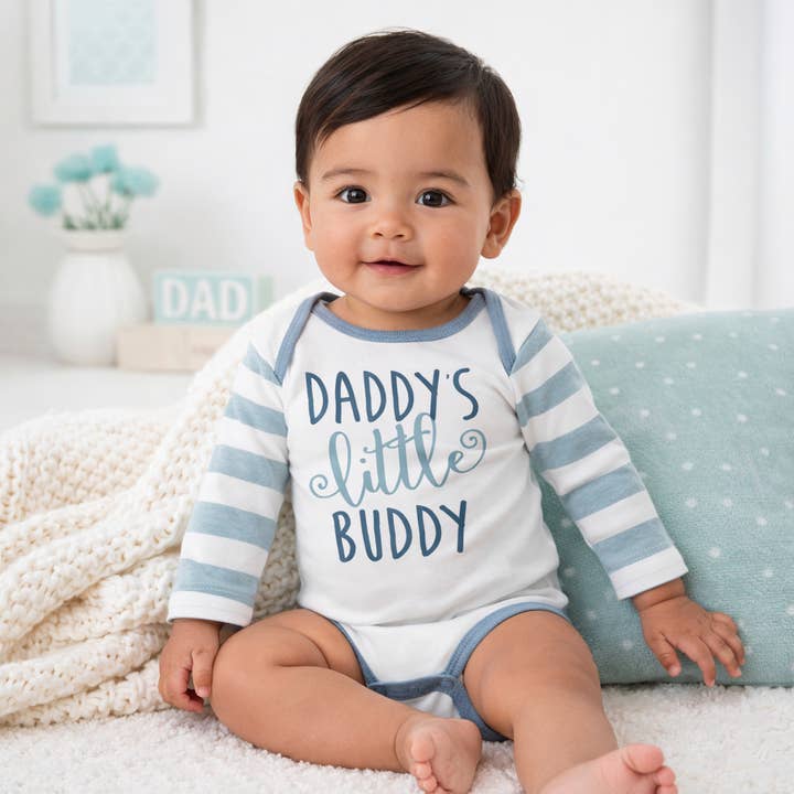 Daddy's Little Buddy Boy Cotton Aqua Stripe Bodysuit for wholesale by Tesa Babe