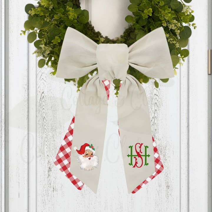 Fajín de Corona Navideña Bordada con Papá Noel Vintage: Fajín Coordinado Disponible - Colgador de Puerta Festivo - Decoración Personalizada para la Puerta Principal para venta al por mayor de Cottage & Club