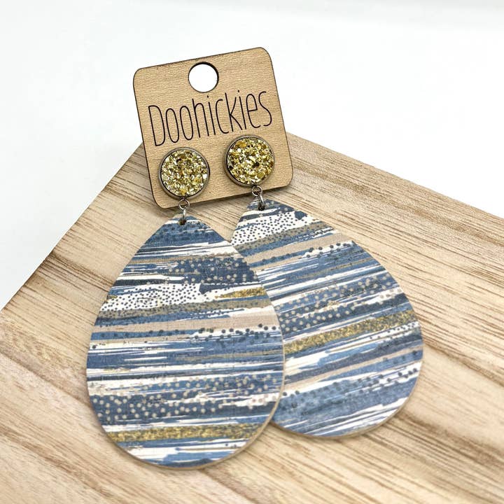 3" Gold & Gold/Navy Striped Corkie Teardrops for wholesale by Doohickies