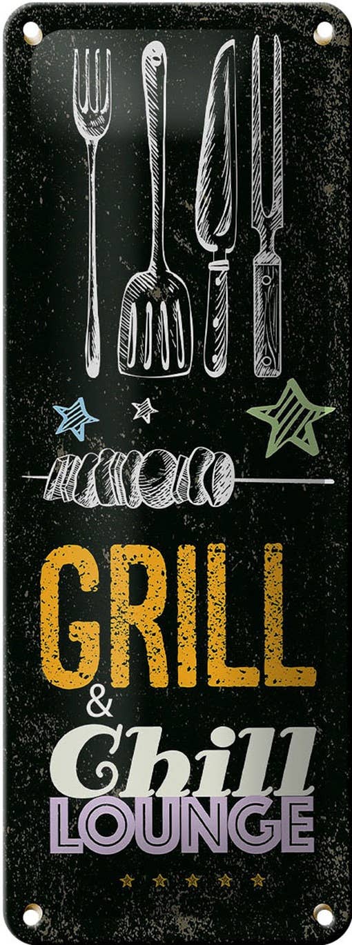 Femer - Vendita all'ingrosso Cartelli - Targa in latta grill & chill meat grilling 10x27 cm0