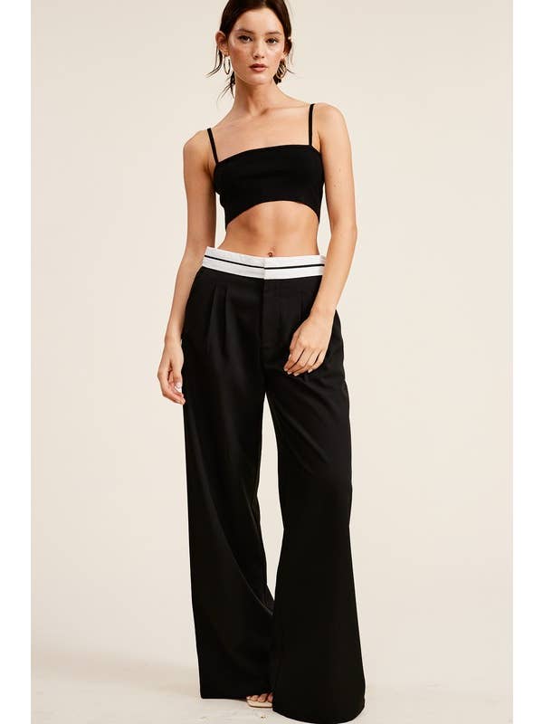 Mimosa - Wholesale Pants - Women's - Minimalistic Contrast Waistband Pleated Trouser Pants15