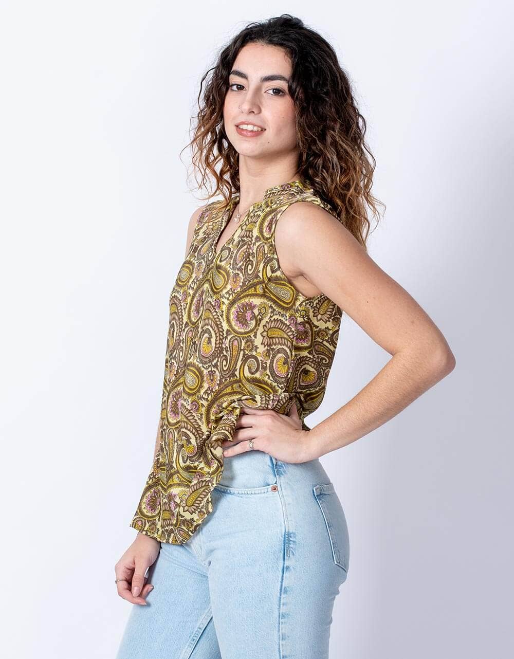 yellow Basic Silk Sleeveless Shirt for wholesale on Faire1